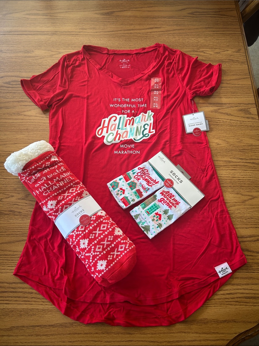 Hallmark Channel Red Holiday Sleep Shirt with Cozy Socks Gift Set M/L
